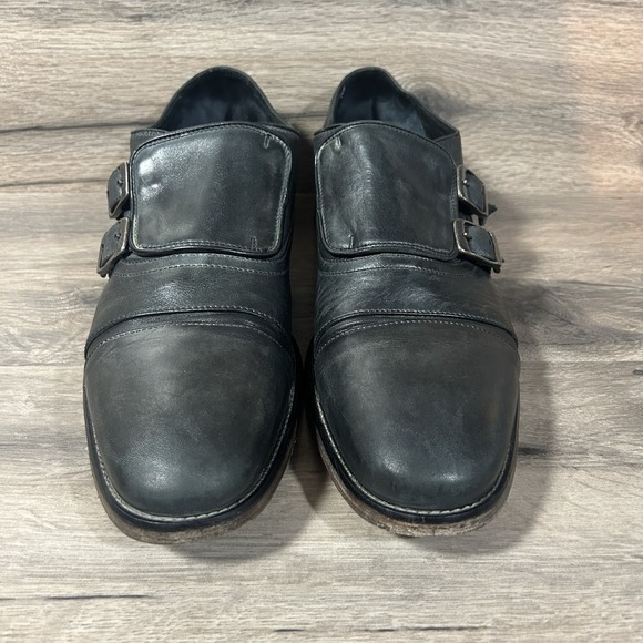 John Varvatos Double Monk Strap Leather Shoes Mens 10 Made in Italy Fits Like 11